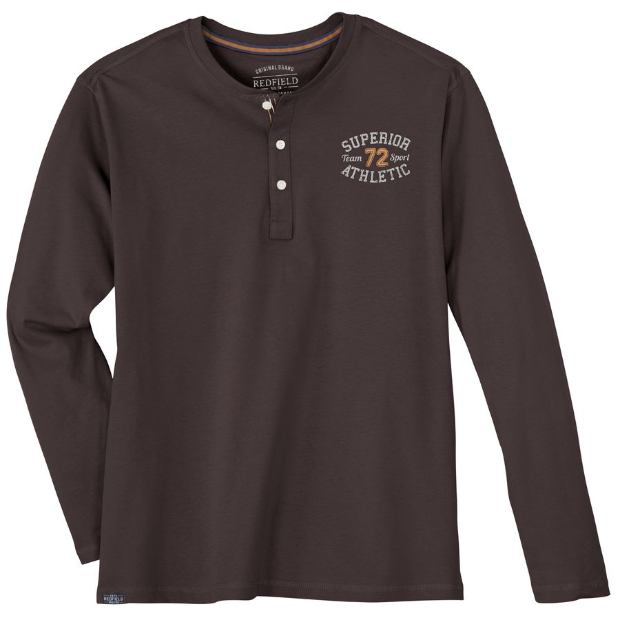 Redfield Übergröße Henley-Longsleeve braun Print