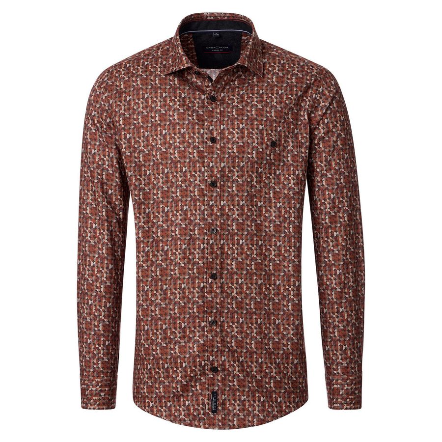 CasaModa Übergrößen Langarmhemd rost-beige Muster