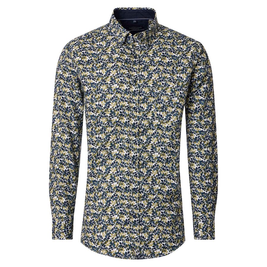 CasaModa Langarmhemd Übergrößen oliv-navy Muster