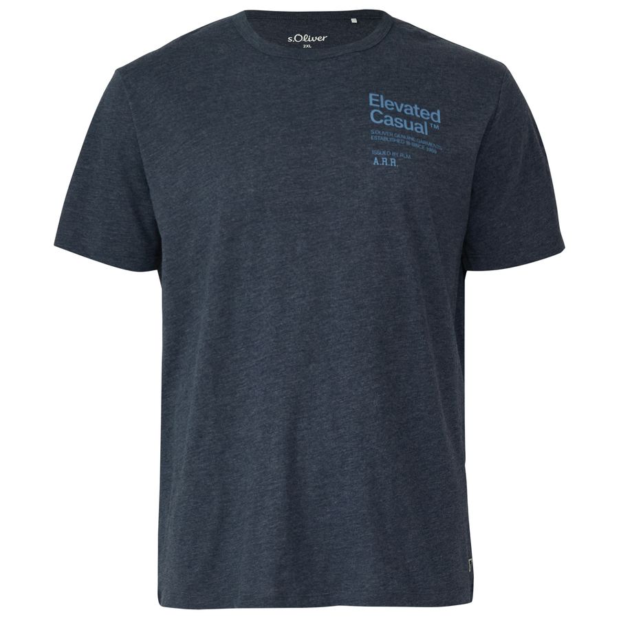 s.Oliver Übergrößen navy melange T-Shirt Brustprint