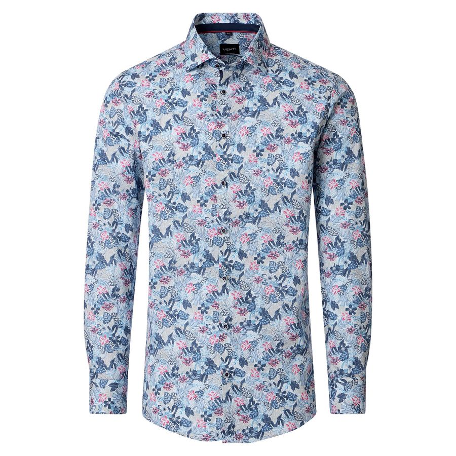 Venti Übergrößen Langarmhemd blau-grau-rot floral