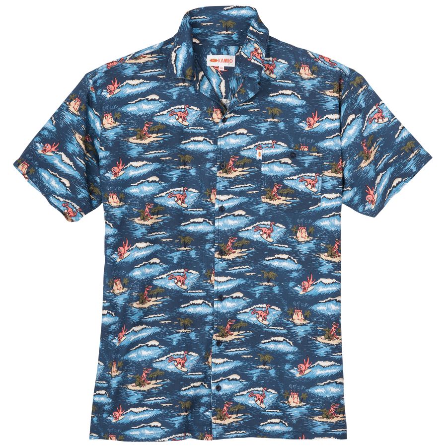 Kamro Übergröße Hawaiihemd blau-beige-oliv Dinoprint