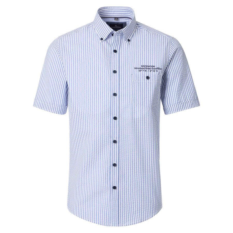CasaModa XXL Kurzarmhemd Seersucker blau-weiß