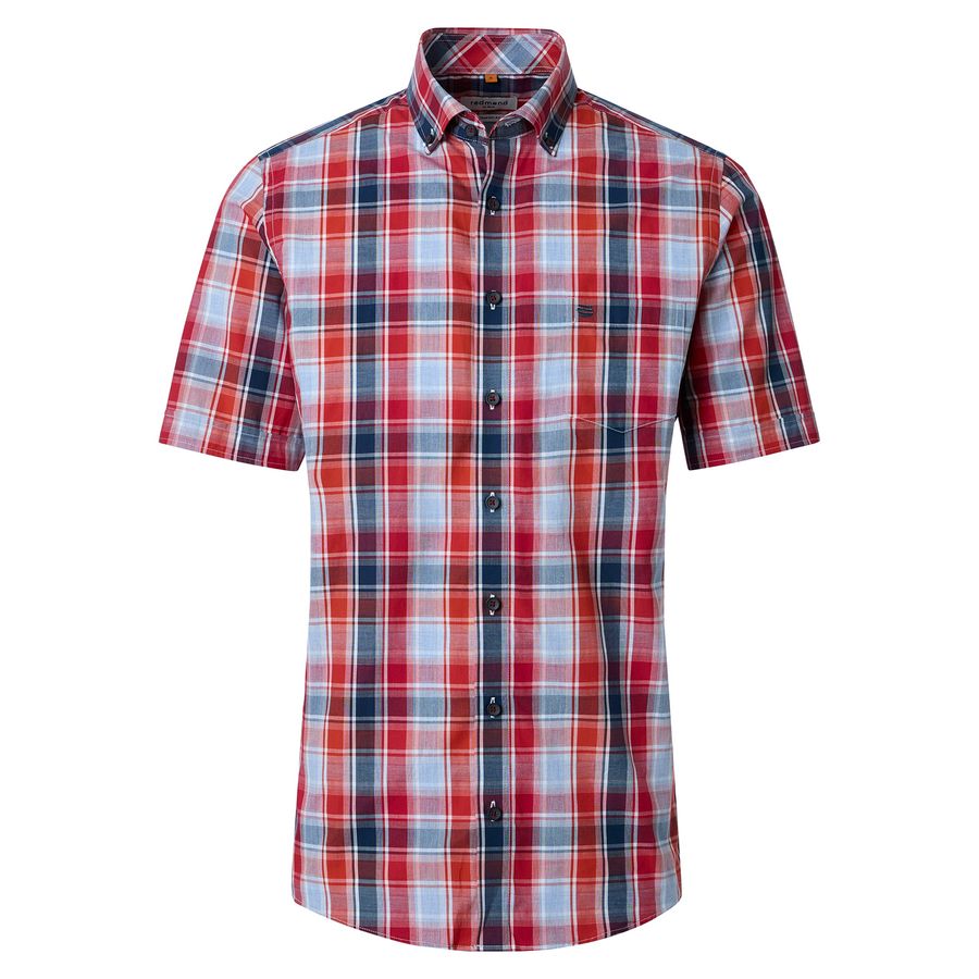 Redmond XXL Kurzarmhemd rot-blau-weiß kariert