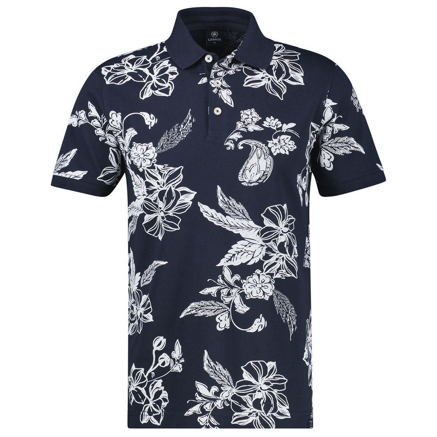 Lerros Übergrößen Poloshirt Floralmuster navy-weiß