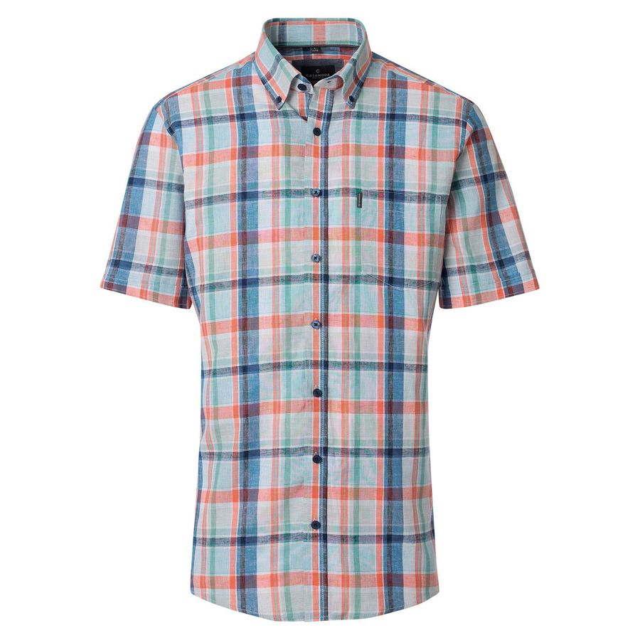 CasaModa XXL Leinen Kurzarmhemd Karo blau-orange