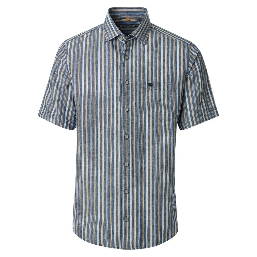 Redmond Leinen-Kurzarmhemd Übergröße blau-beige-oliv