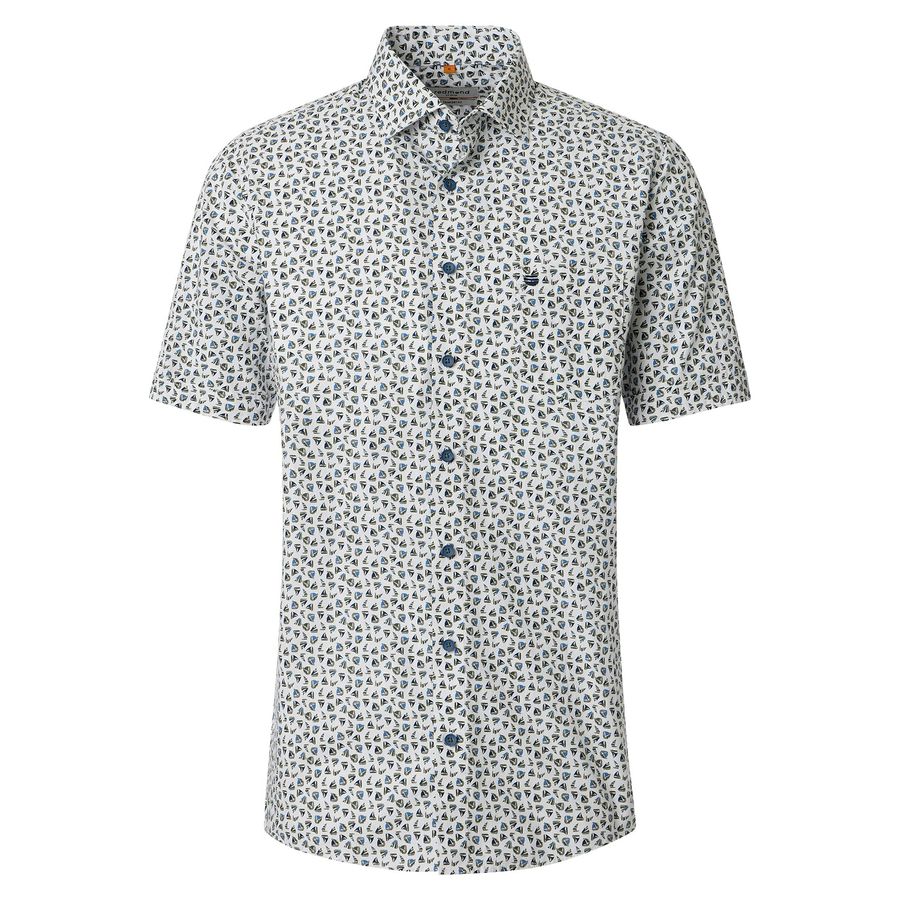 Redmond XXL Kurzarmhemd blau-weiß-oliv Alloverprint