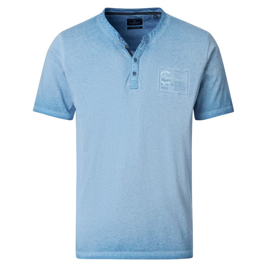 CasaModa Henley T-Shirt Übergröße hellblau Used-Look