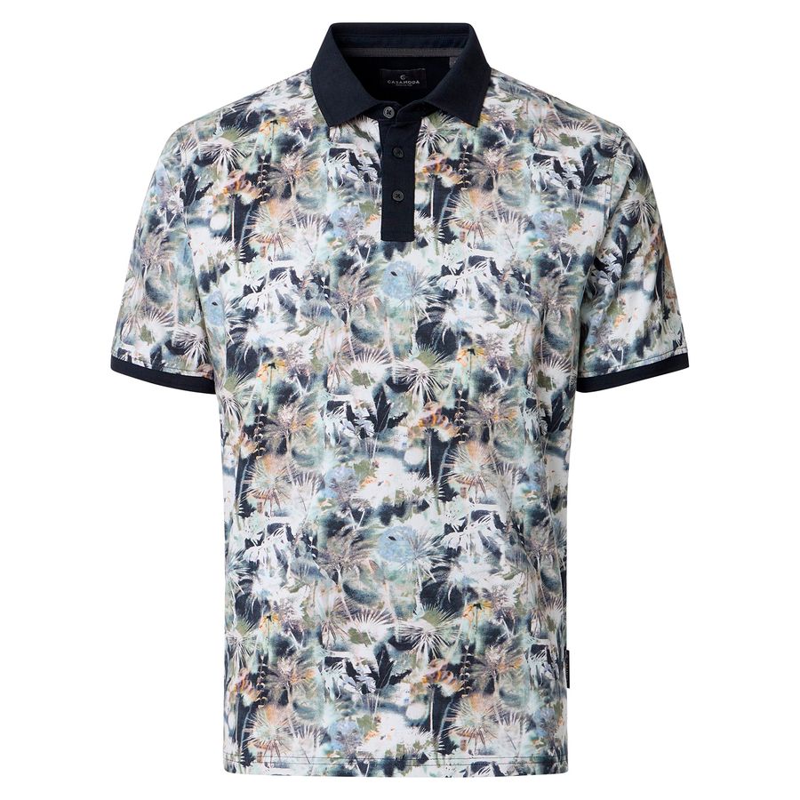 CasaModa Übergröße Poloshirt schwarz-weiß-grün Print