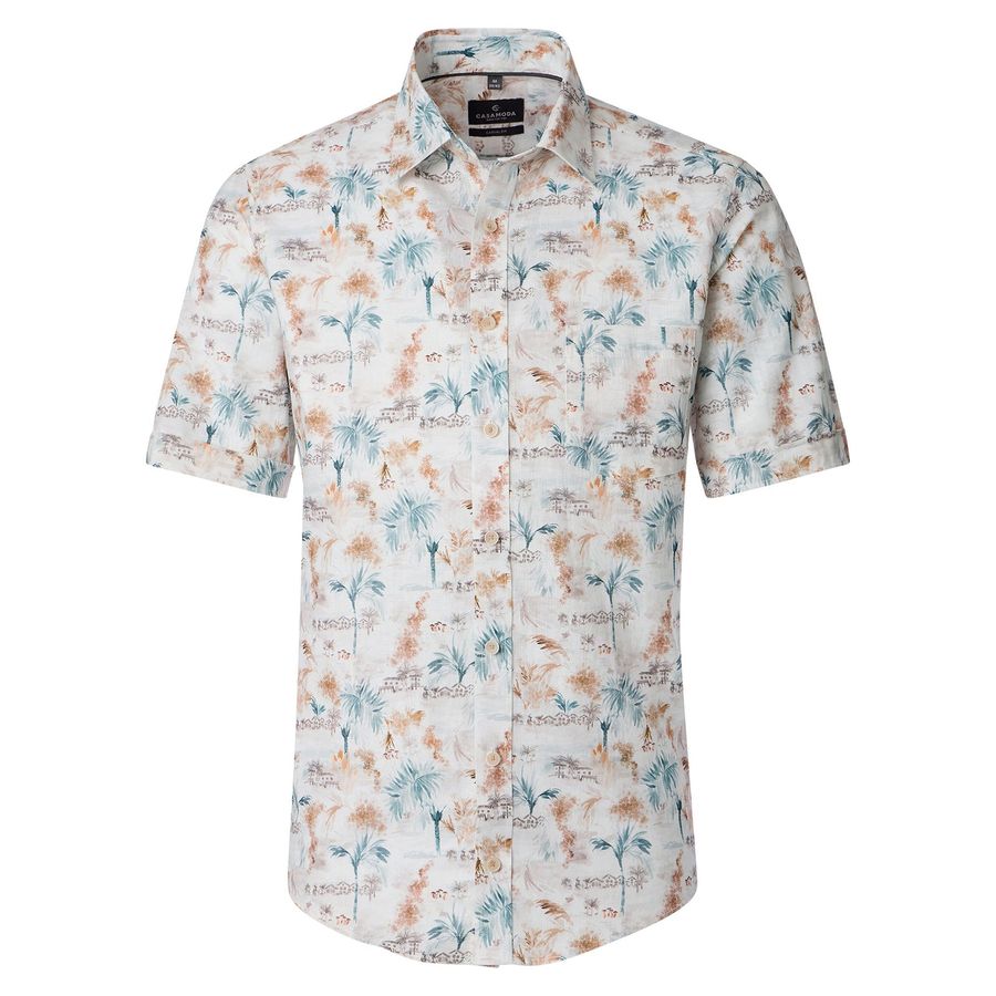 CasaModa XXL Leinenhemd beige-braun-petrol Muster
