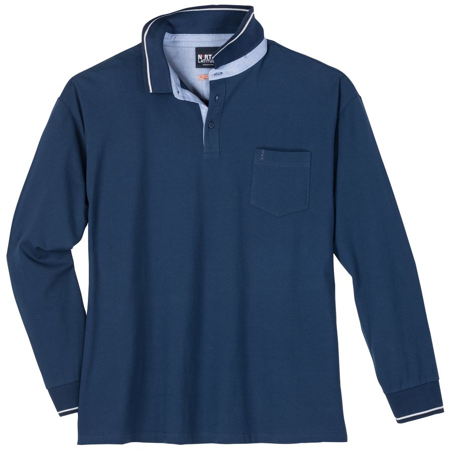 North Latitude Übergrößen Langarm-Poloshirt navy
