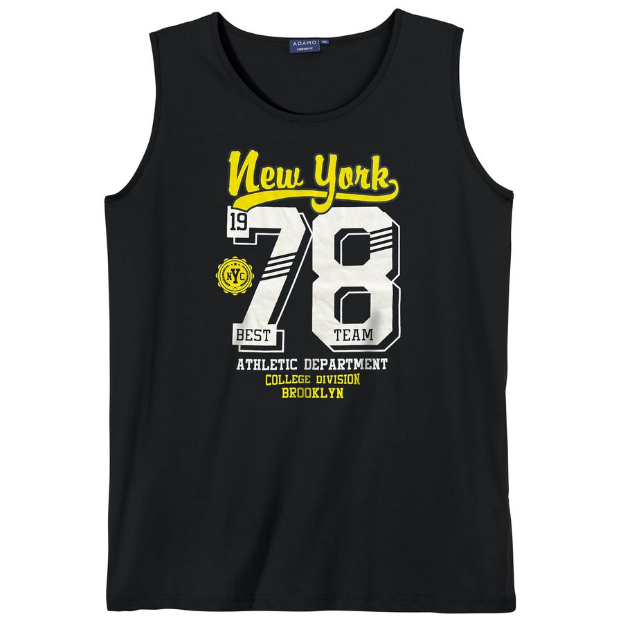 Adamo Tanktop Übergröße schwarz Frontprint New York
