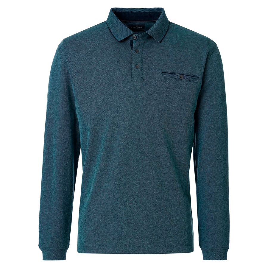 CasaModa Übergrößen Langarm-Poloshirt petrol melange