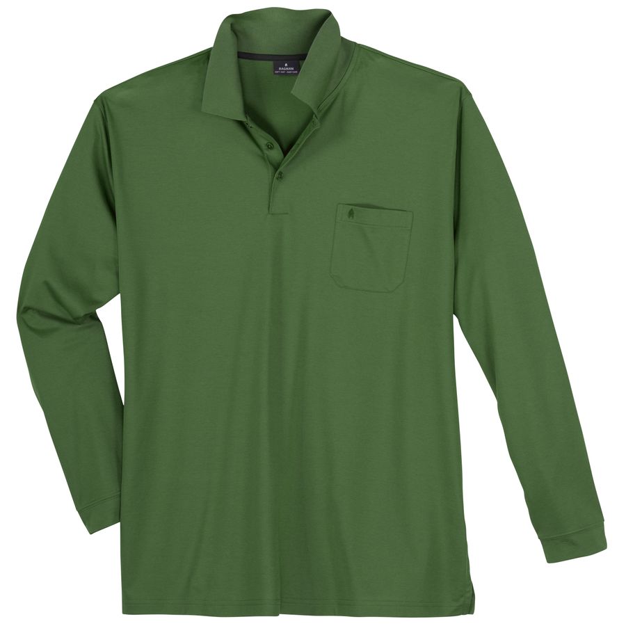 Ragman Übergrößen Softknit Langarm-Polo oliv melange