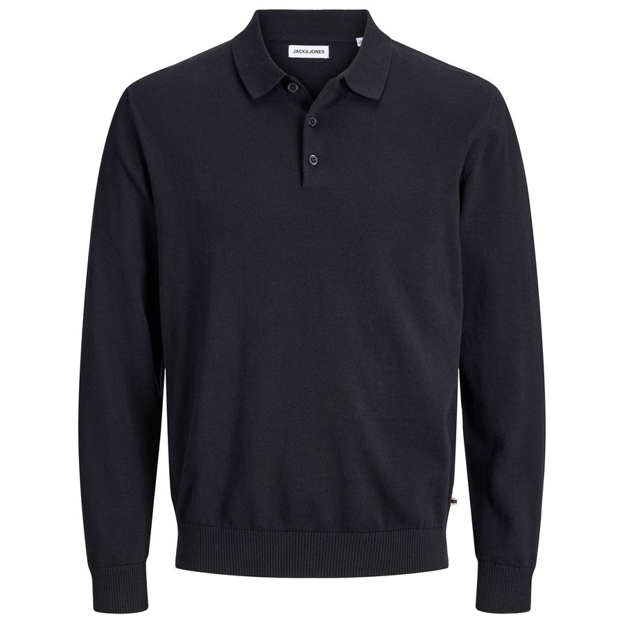 Jack&Jones Übergrößen Langarm-Polo schwarz JJEBASIC