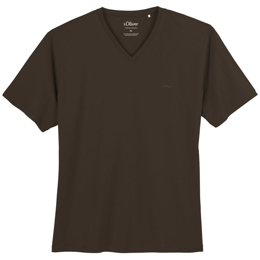 s.Oliver Übergrößen Basic-T-Shirt braun V-Neck