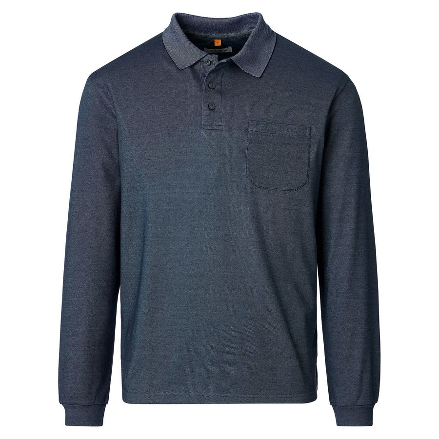 Redmond Übergrößen Langarm-Poloshirt navy melange