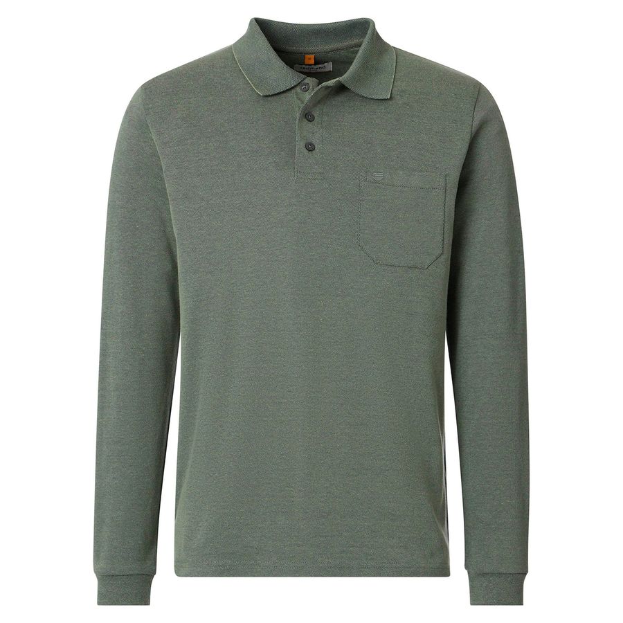 Redmond Übergrößen Langarm-Poloshirt salbei melange