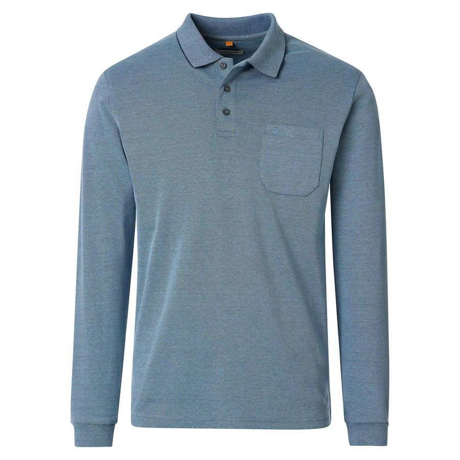 Redmond Langarm-Poloshirt Übergröße rauchblau melange