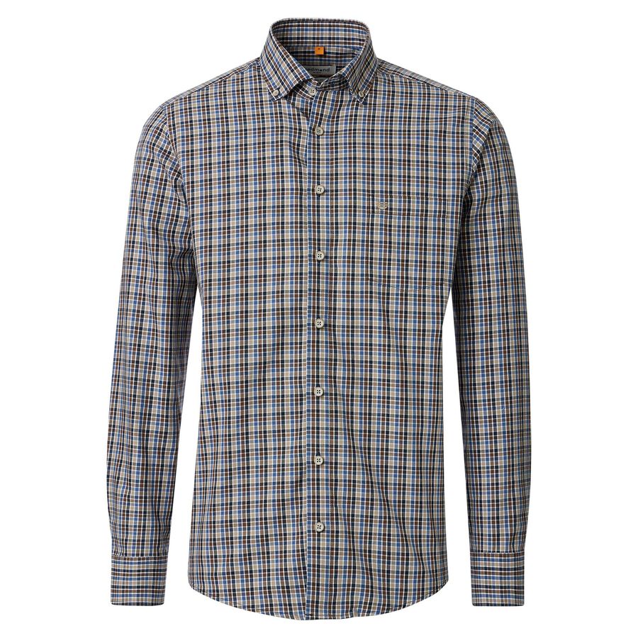 Redmond XXL Langarmhemd Mini-Karo braun-blau-beige