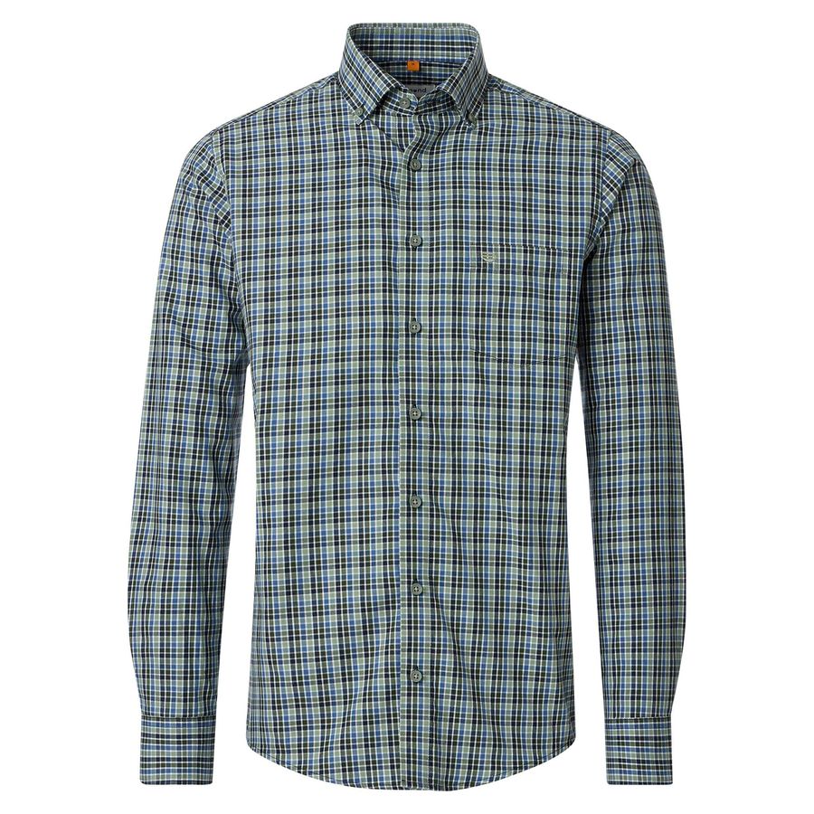Redmond XXL Langarmhemd Mini-Karo grün-blau-weiß