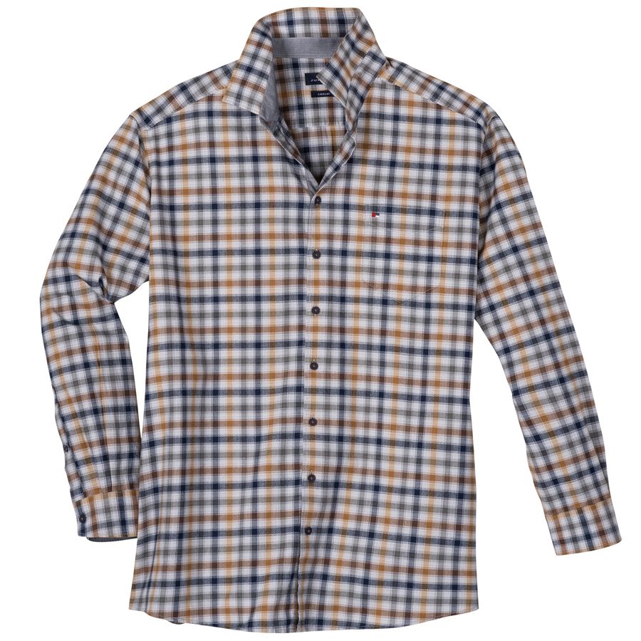 Jupiter XXL Langarmhemd braun-navy-grau kariert