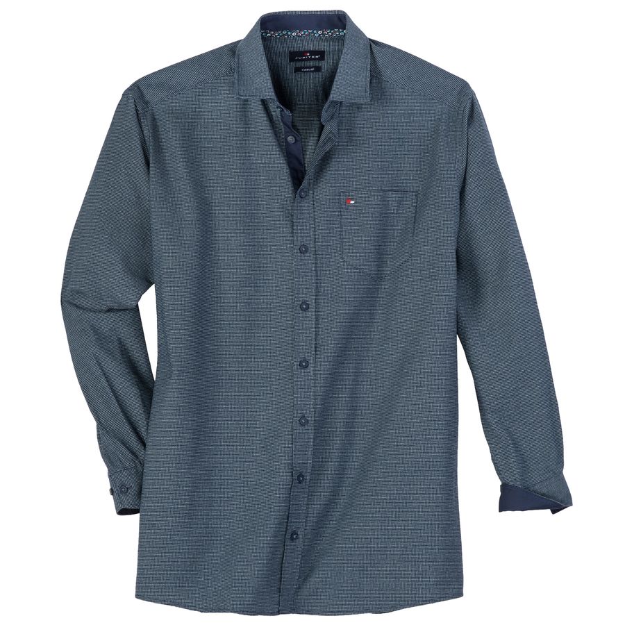 Jupiter Übergrößen Langarmhemd navy-mint gemustert