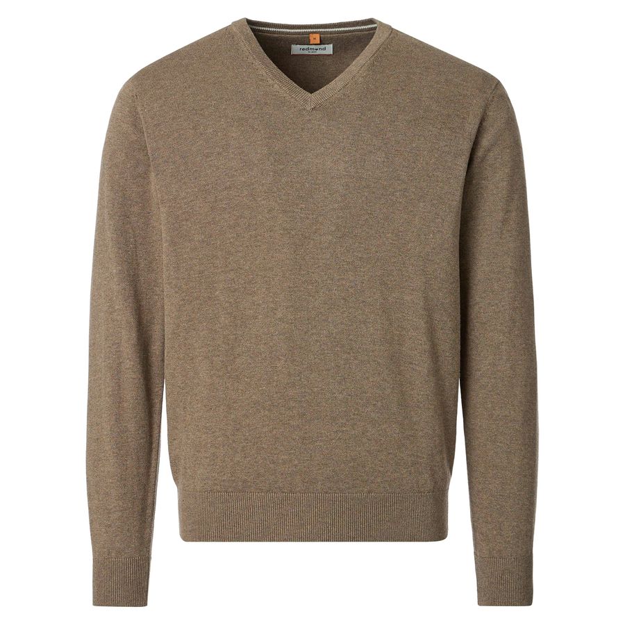 Redmond V-Neck Pullover Übergröße braun melange