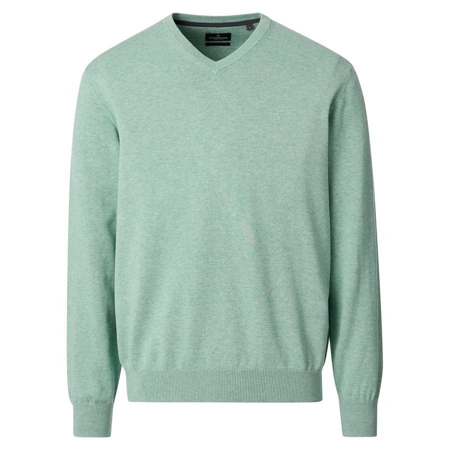CasaModa Übergrößen Pullover V-Neck hellgrün melange