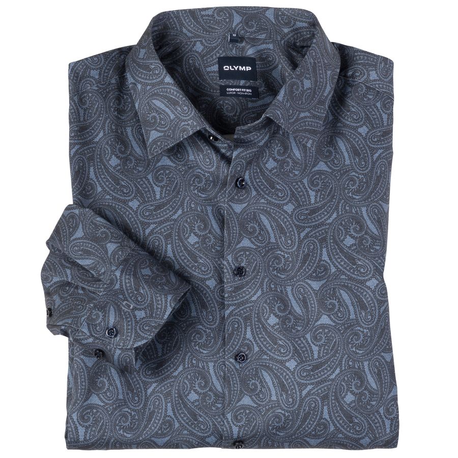 Olymp XXL Langarmhemd bügelfrei blau Paisley-Print