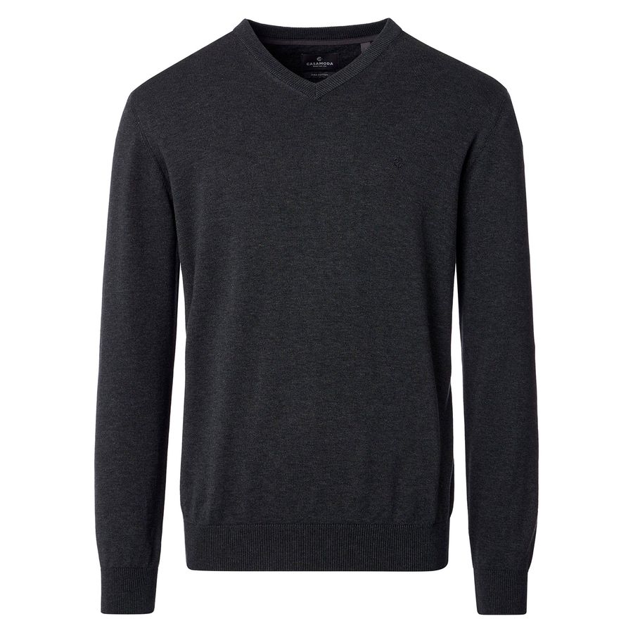 CasaModa Übergröße Pullover anthrazit melange V-Neck