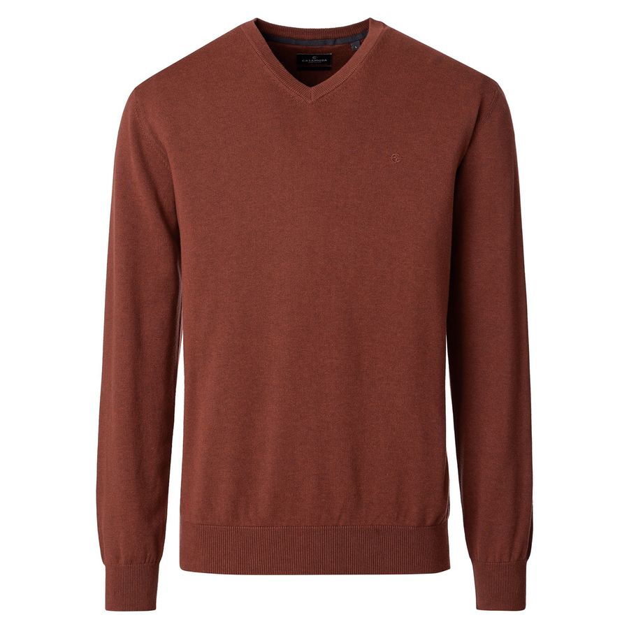 CasaModa Übergröße Pullover rostbraun melange V-Neck