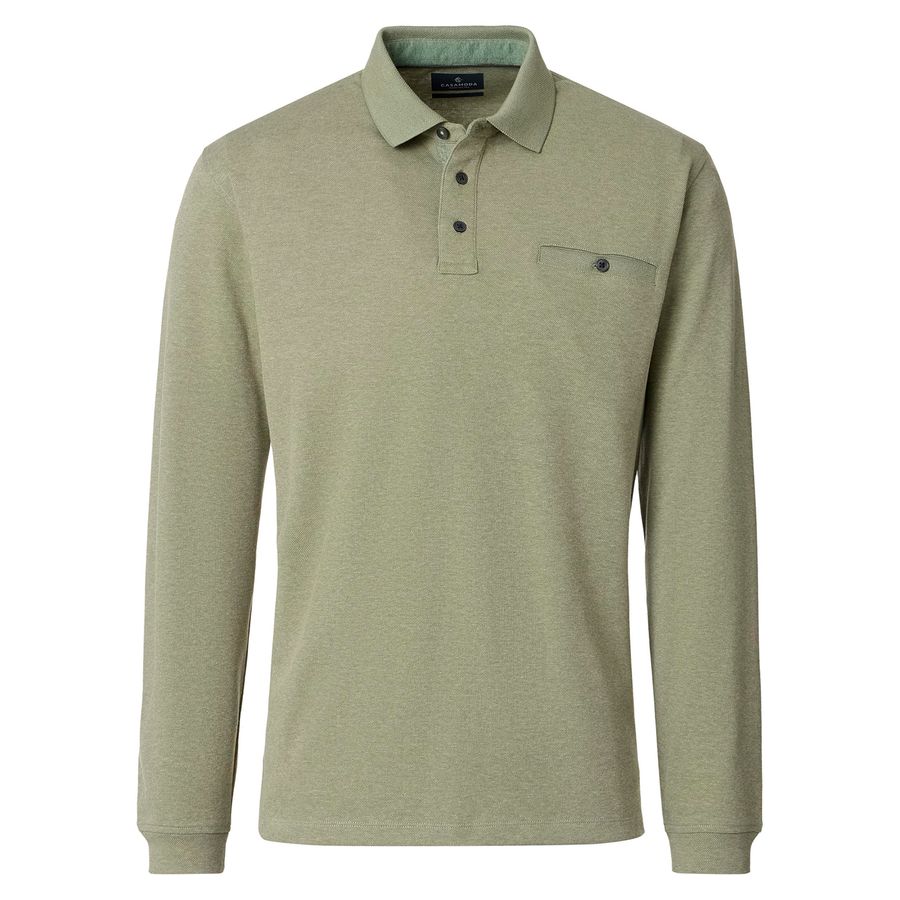 CasaModa Übergröße Langarm-Poloshirt hellgrün melange