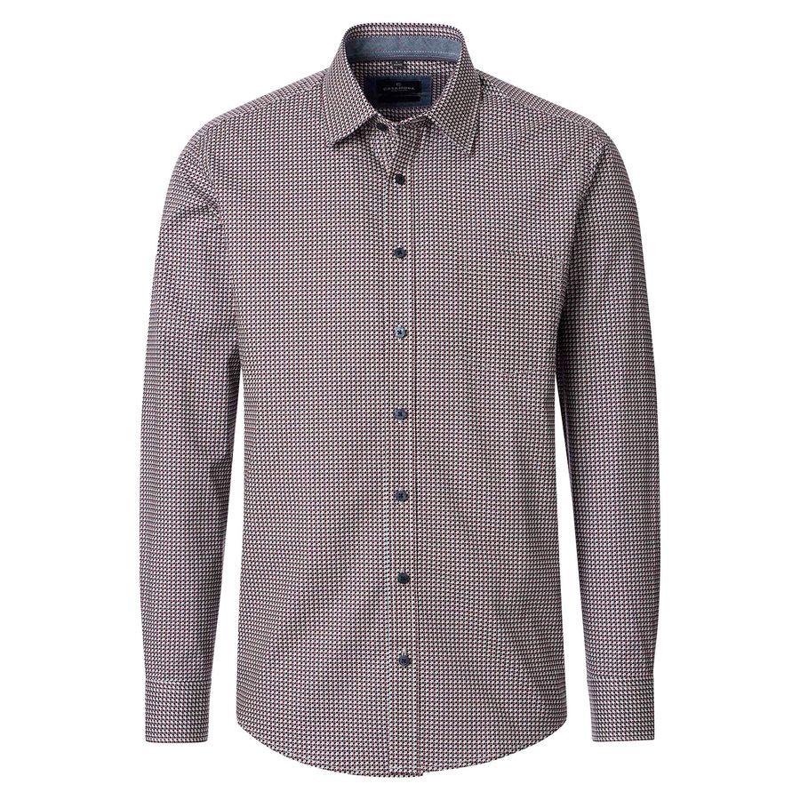 CasaModa Übergrößen Langarmhemd weinrot-navy-beige