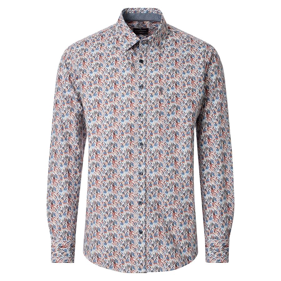 CasaModa Langarmhemd XXL navy-rost-beige gemustert