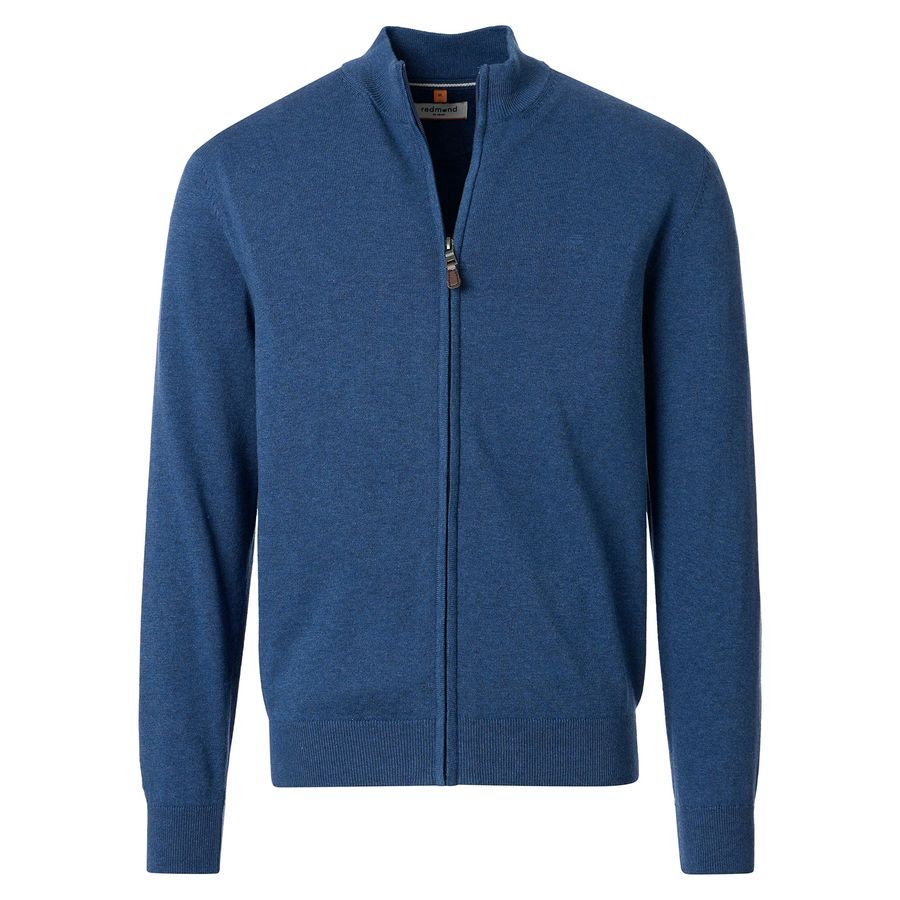 Redmond Übergröße Strickjacke blau melange Stehkragen