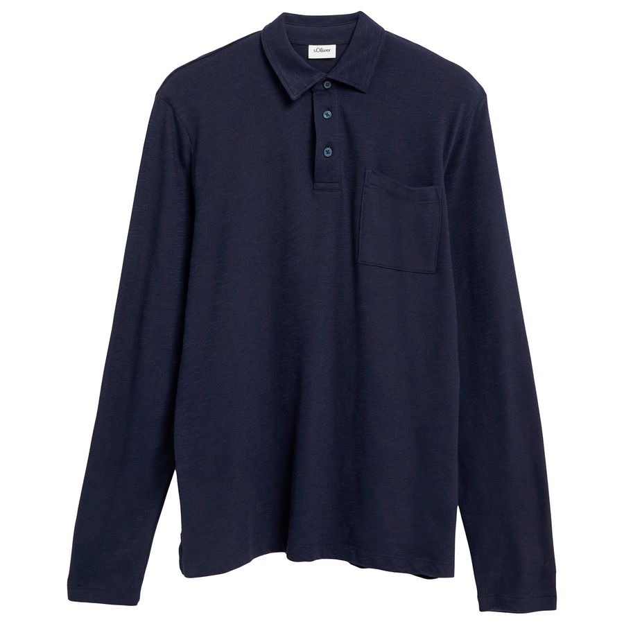 s.Oliver Übergröße Langarm-Polo Struktur navy melange