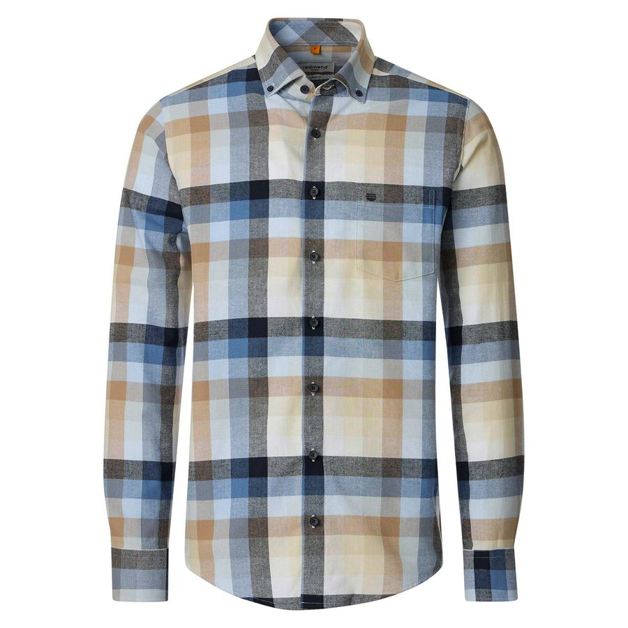 Redmond XXL Feinflanellhemd braun-blau-grau kariert