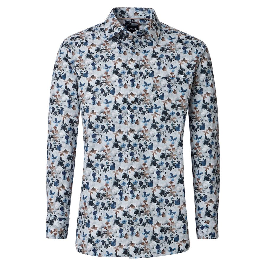 Venti Übergrößen Langarmhemd blau-braun-grau Muster