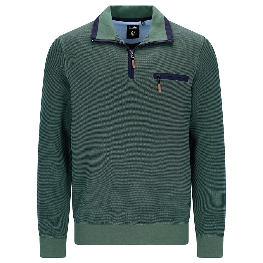 Hajo Übergrößen Sweat-Troyer Zipper salbeigrün-navy