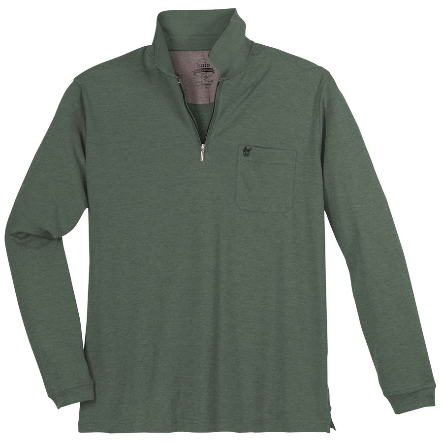 Hajo Zipper Langarm-Polo salbeigrün-navy melange XXL