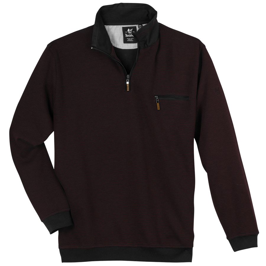 Hajo Übergrößen Sweat-Troyer Zipper weinrot-schwarz