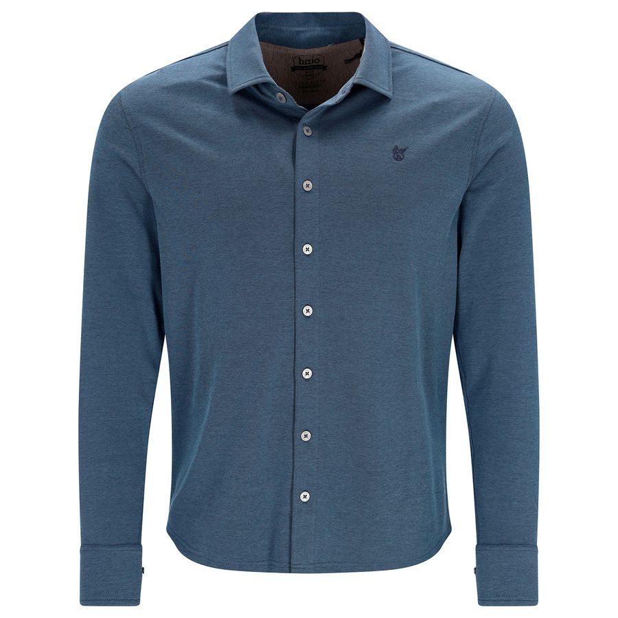 Hajo XXL Langarm-Polohemd durchgeknöpft blau melange