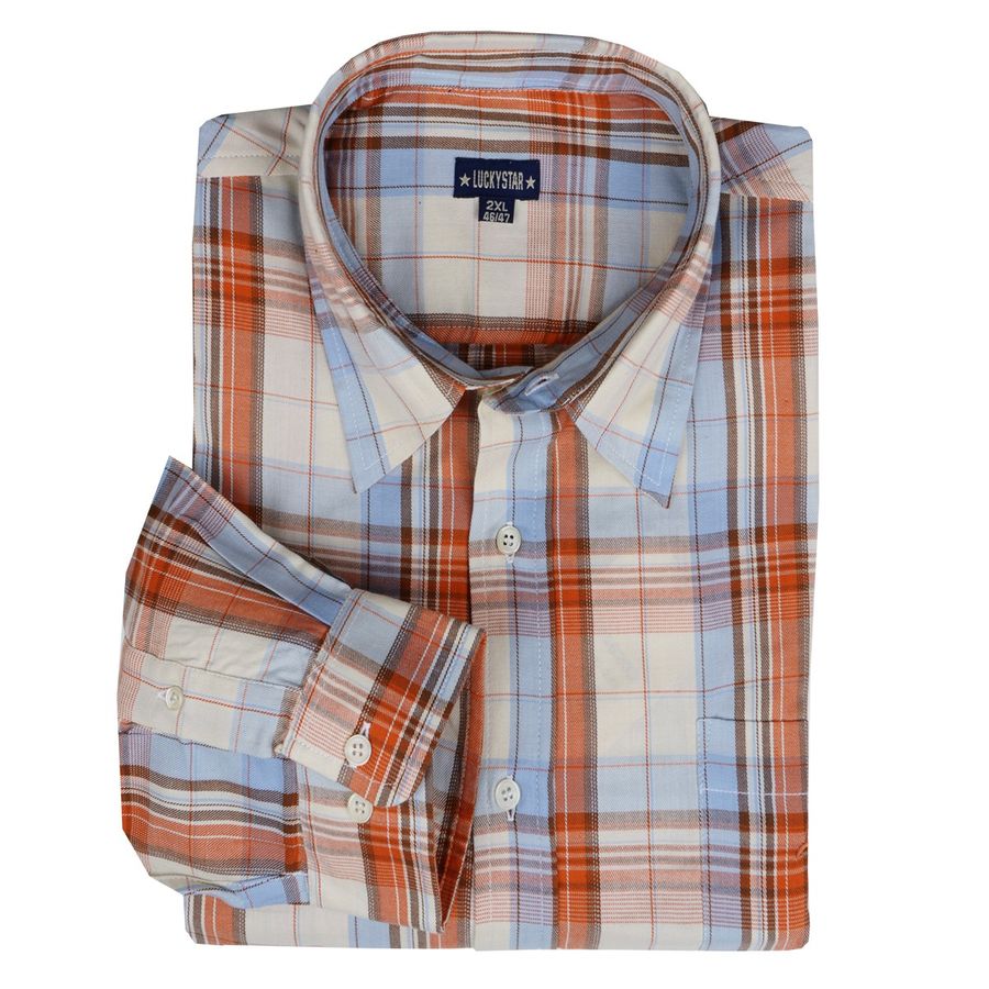 XXL Lucky Star Langarmhemd orange-hellblau kariert