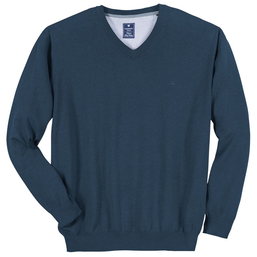 Redmond V-Neck Pullover Übergröße blau melange