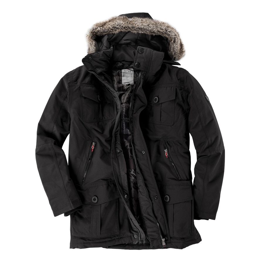 Brigg schwarzer Parka mit abnehmbarer Kapuze XXL