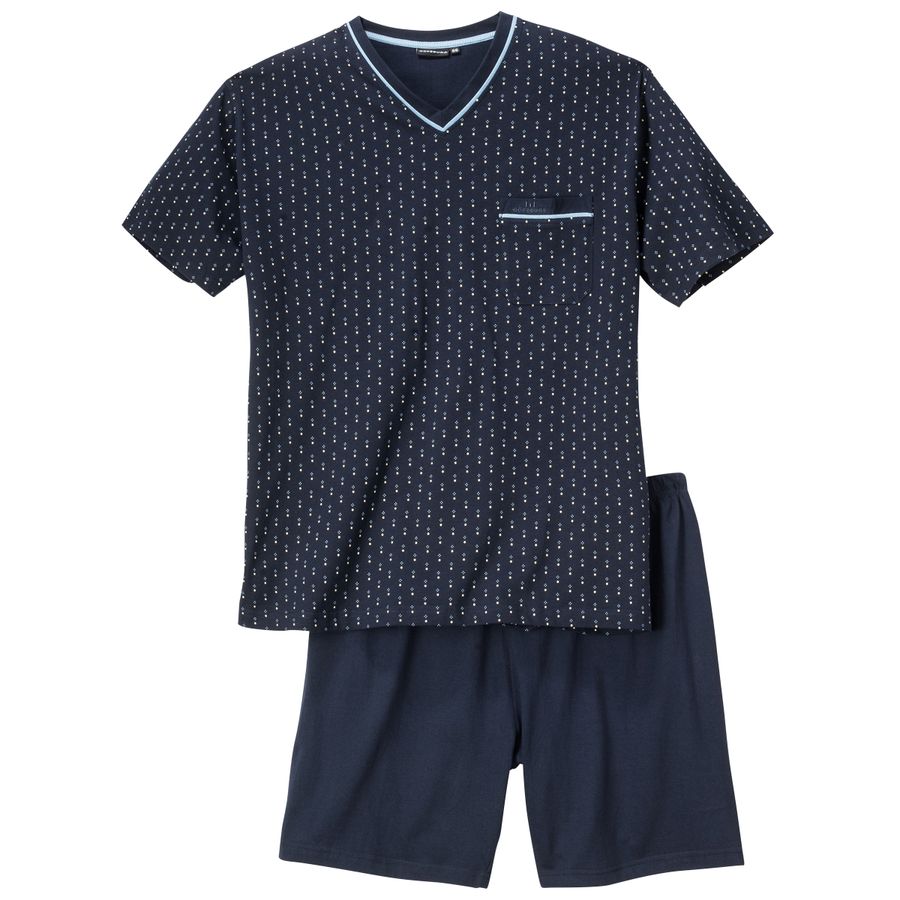 Götzburg XXL V-Neck Pyjama kurz navy Fantasiemuster