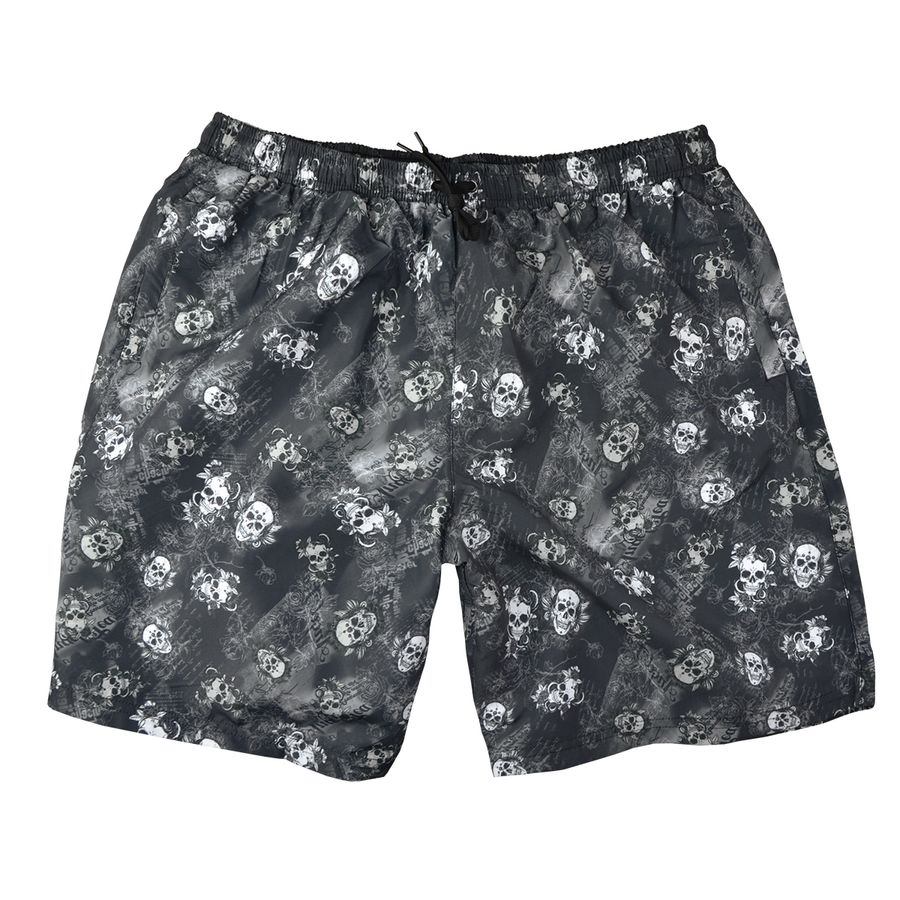 Abraxas XXL Badeshorts grau Totenkopf-Rosen-Print