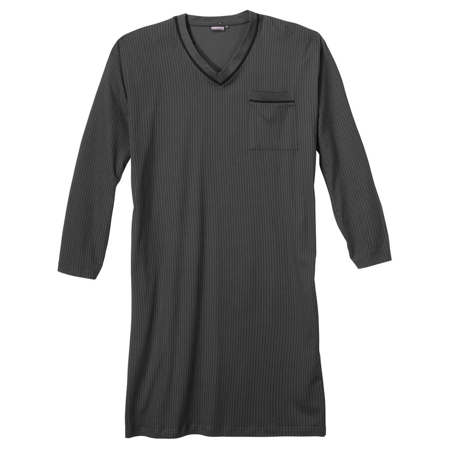 XXL Adamo V-Neck Langarm Nachthemd grau-schwarz